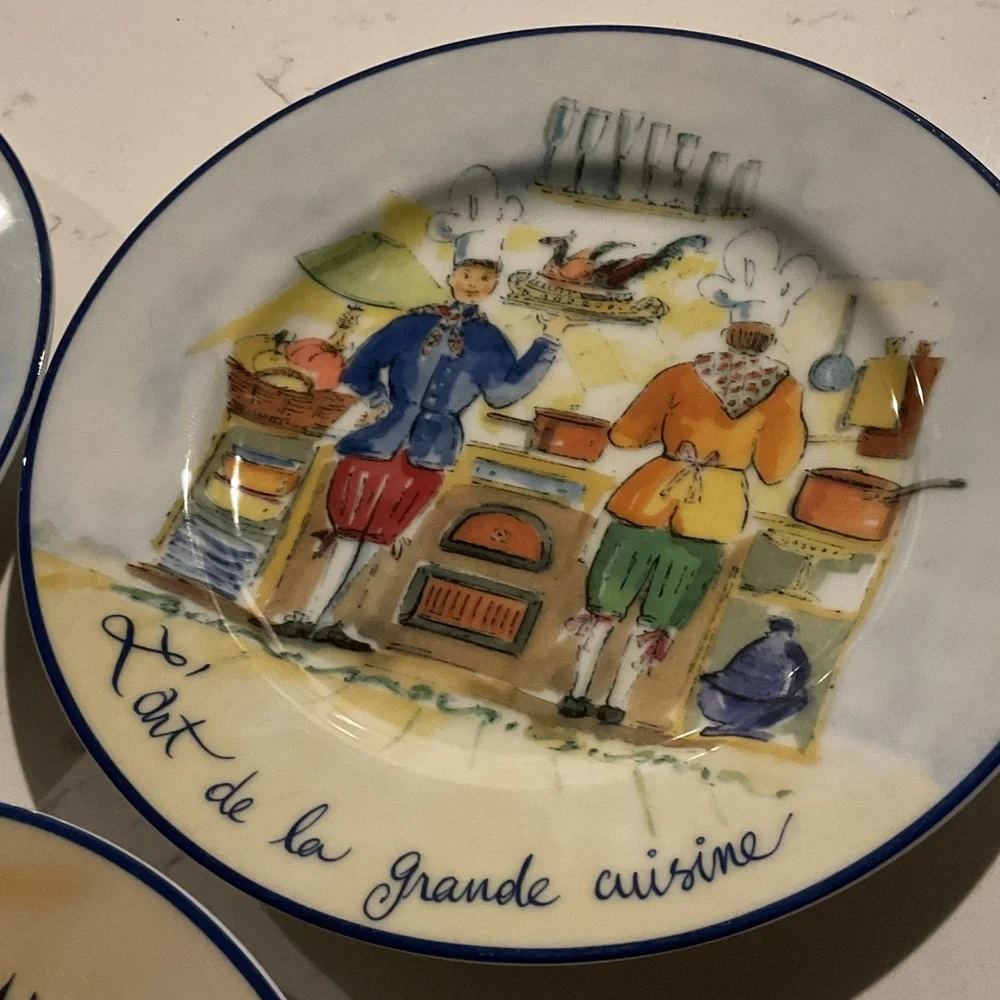 Colorful William-Sonoma French Cuisine Themed Plates 8” Three in Set